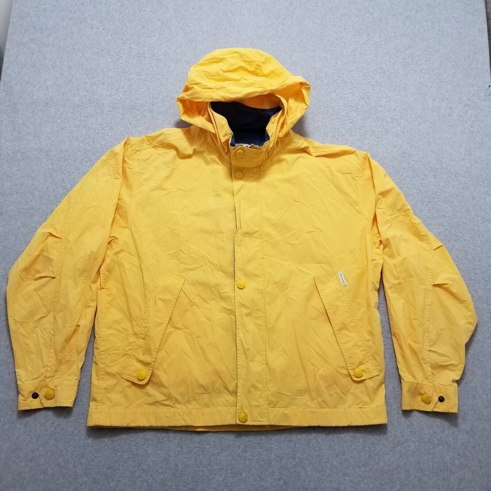 London Fog Jacket Mens Large Yellow Pockets Full Zip Hooded